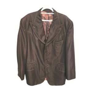 MECCA Blazer Sport Coat Jacket Mens 48L Brown Designed in Italy Jacquard Lining